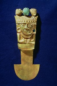 Tumi or ceremonial knife in the shape of Naylamp, Chimu by Pre Columbian